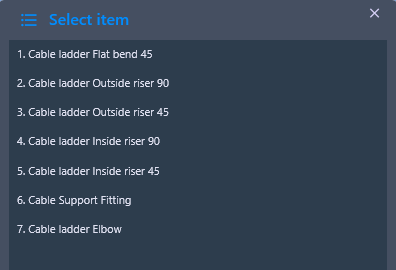 Cable tray change dialog with various modification options