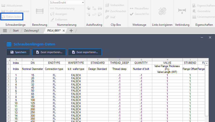 Screenshot of the BoltsByDN section in the BoltLengthCalculation.json configuration file