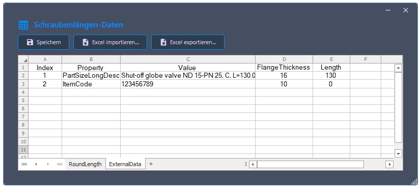 Screenshot of the ThreadedConnectionBolts section