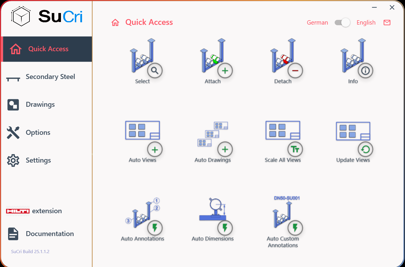 User interface overview highlighting navigation, status bar, and command panel sections