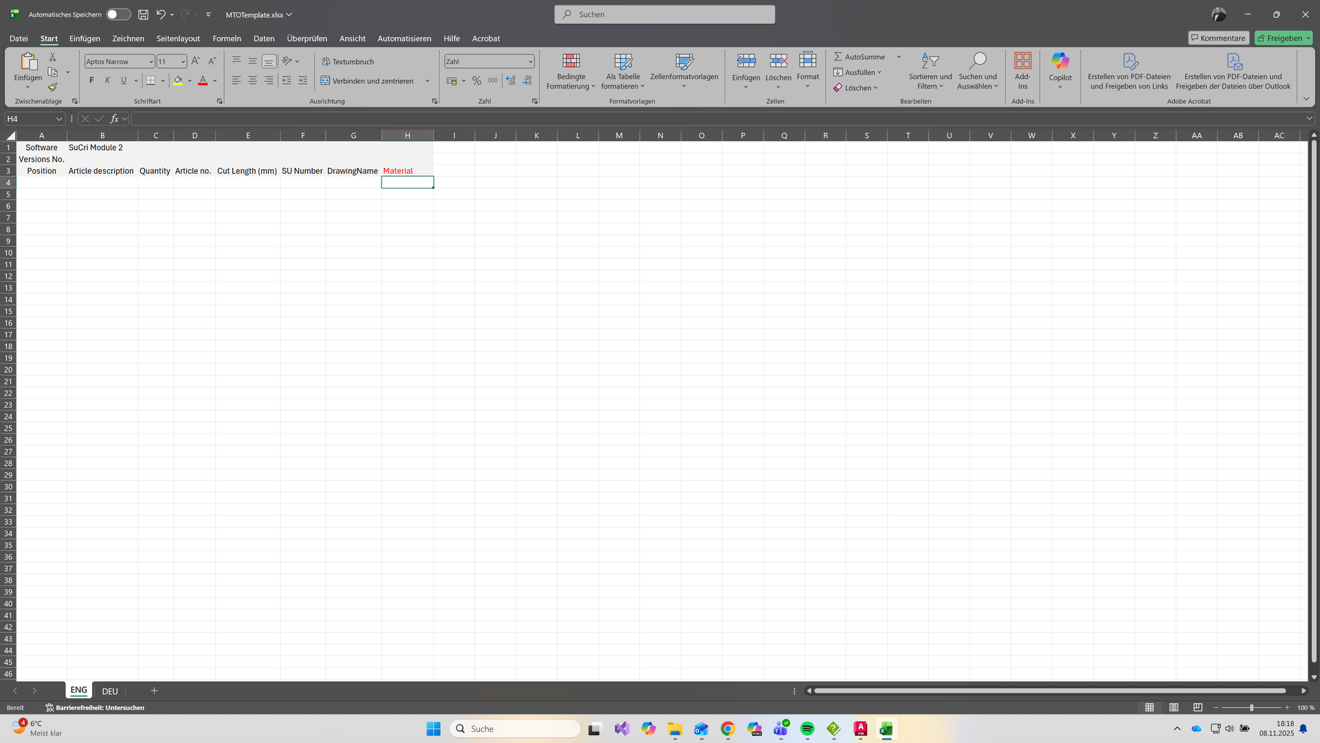 MTO Template Adjustment
