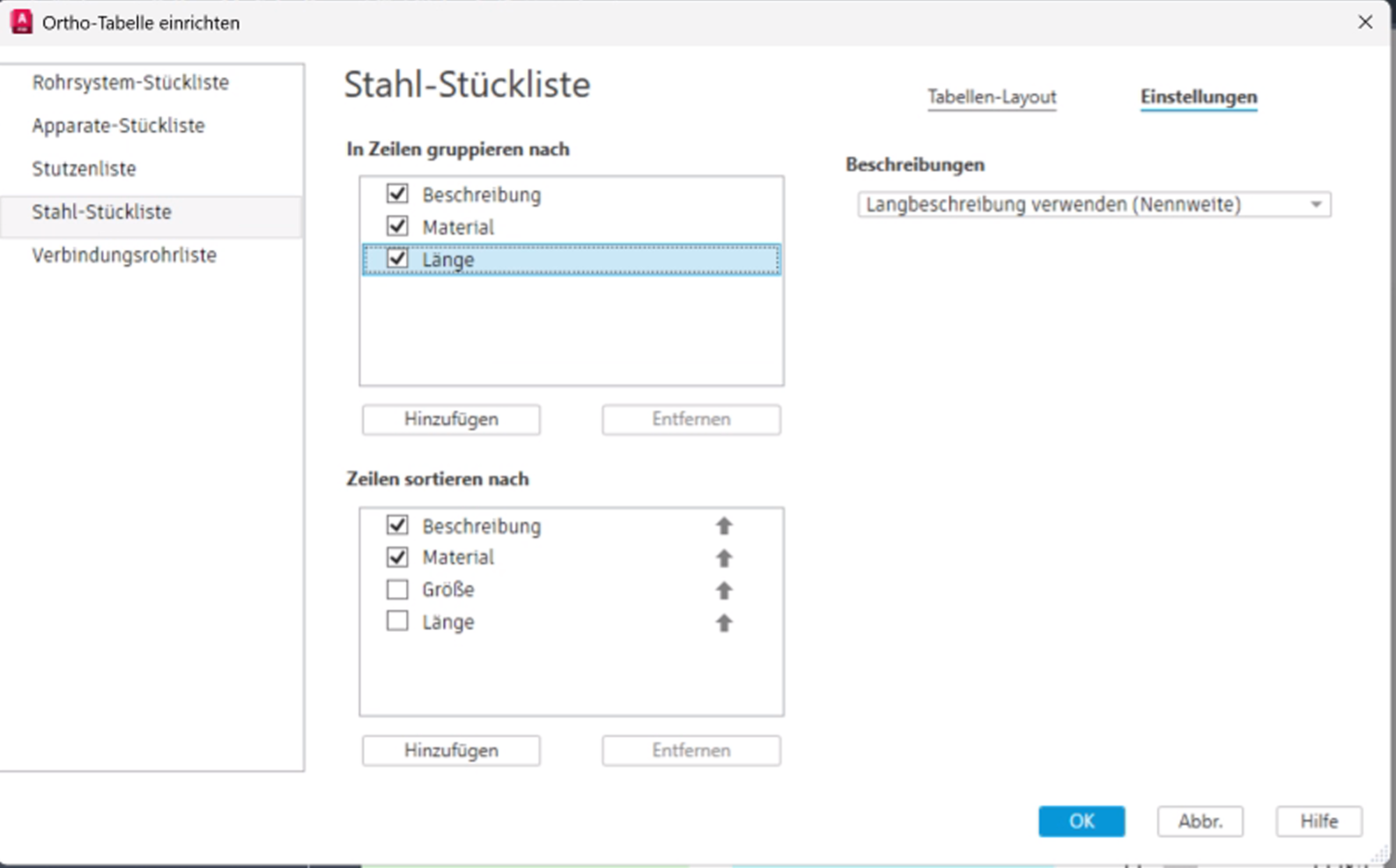Configure steel BOM