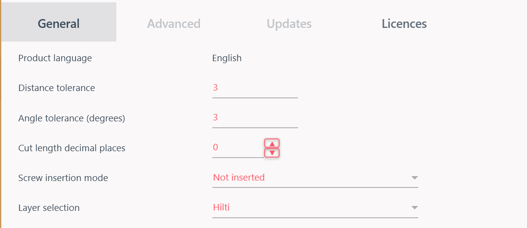 Settings panel